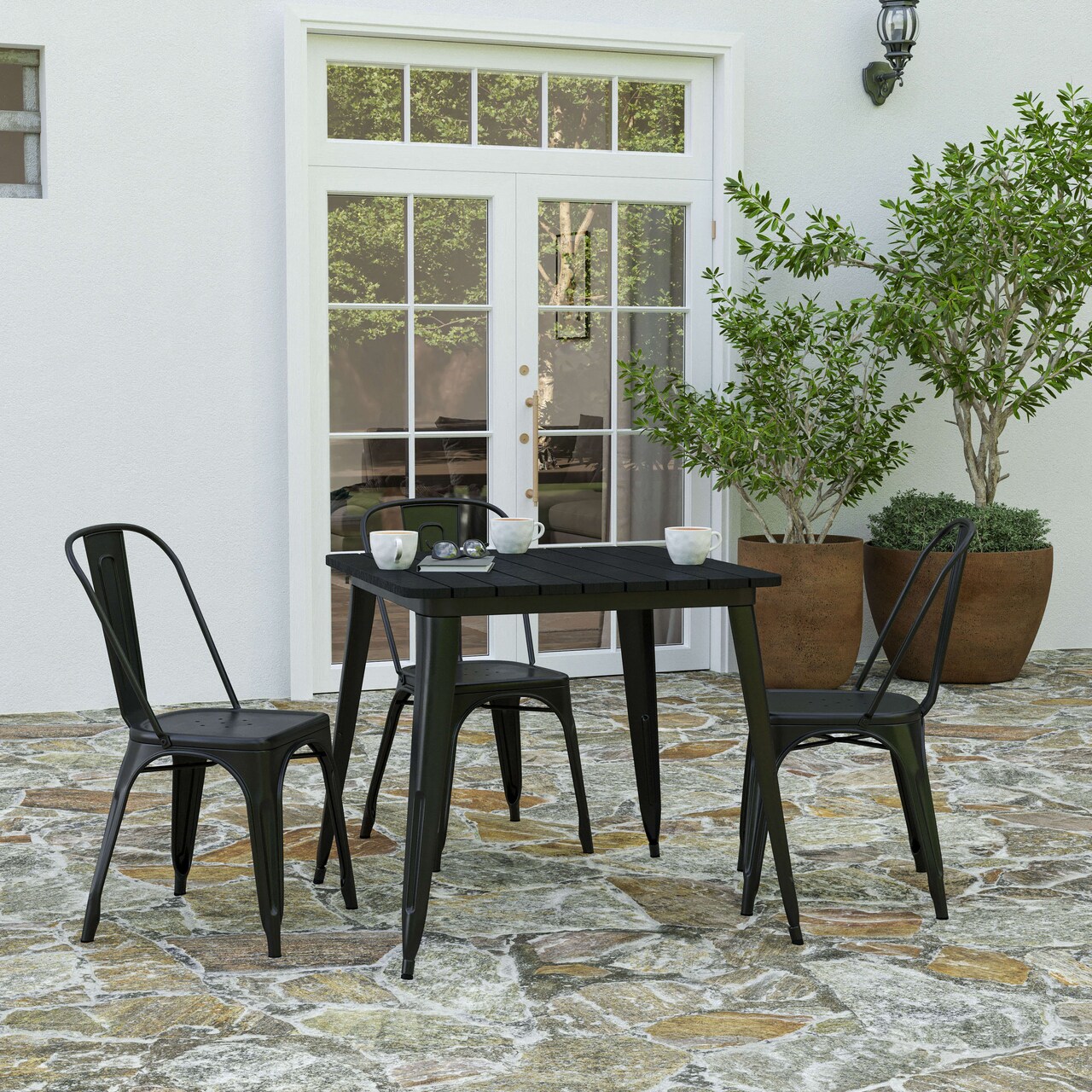 Merrick Lane Dryden Indoor/Outdoor Dining Table, 31.5" Square All Weather Poly Resin Top with Steel Base